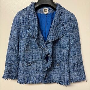 Anne Klein Fringe-Trimmed Blue Blazer